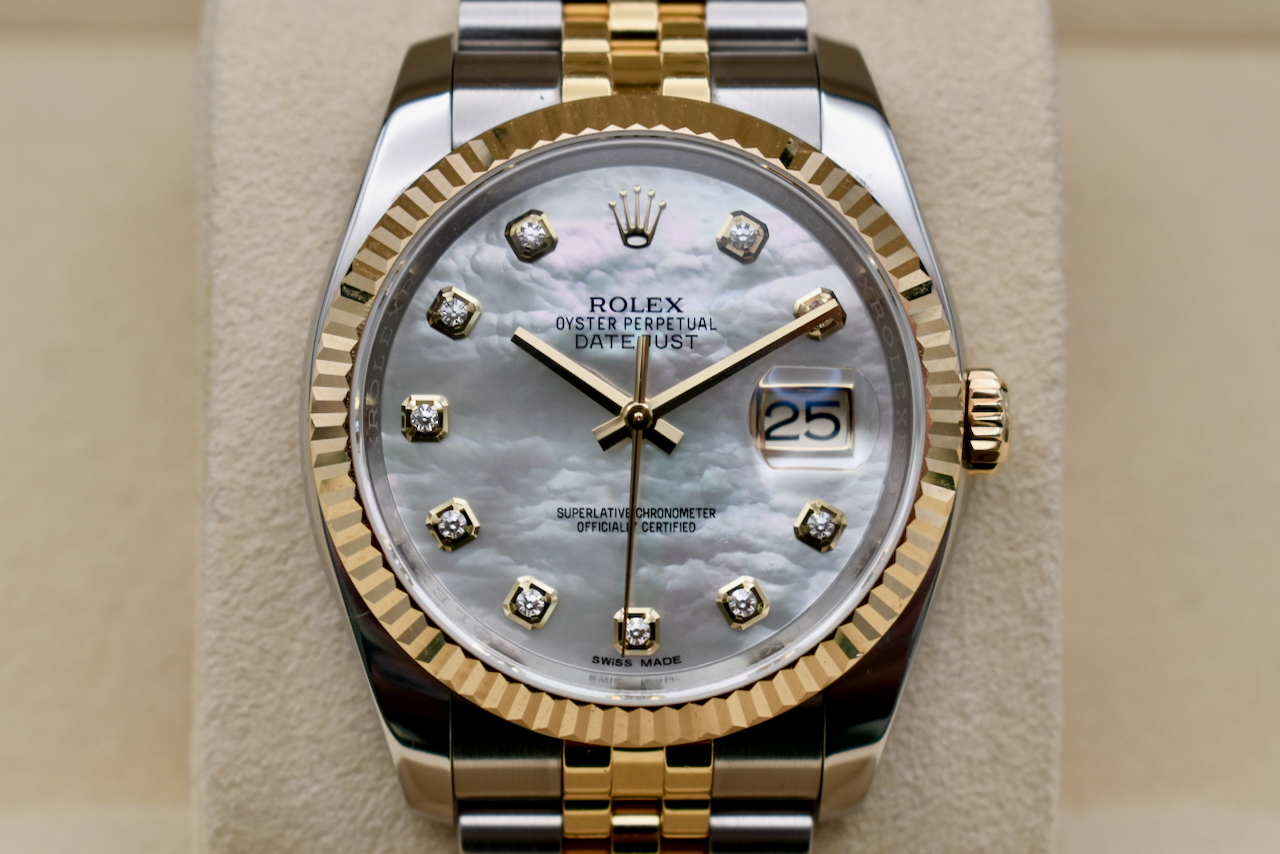 Rolex Datejust 36 Steel & 18k Gold Mother Of Pearl Dial Watch 116233 | 2019 B&P