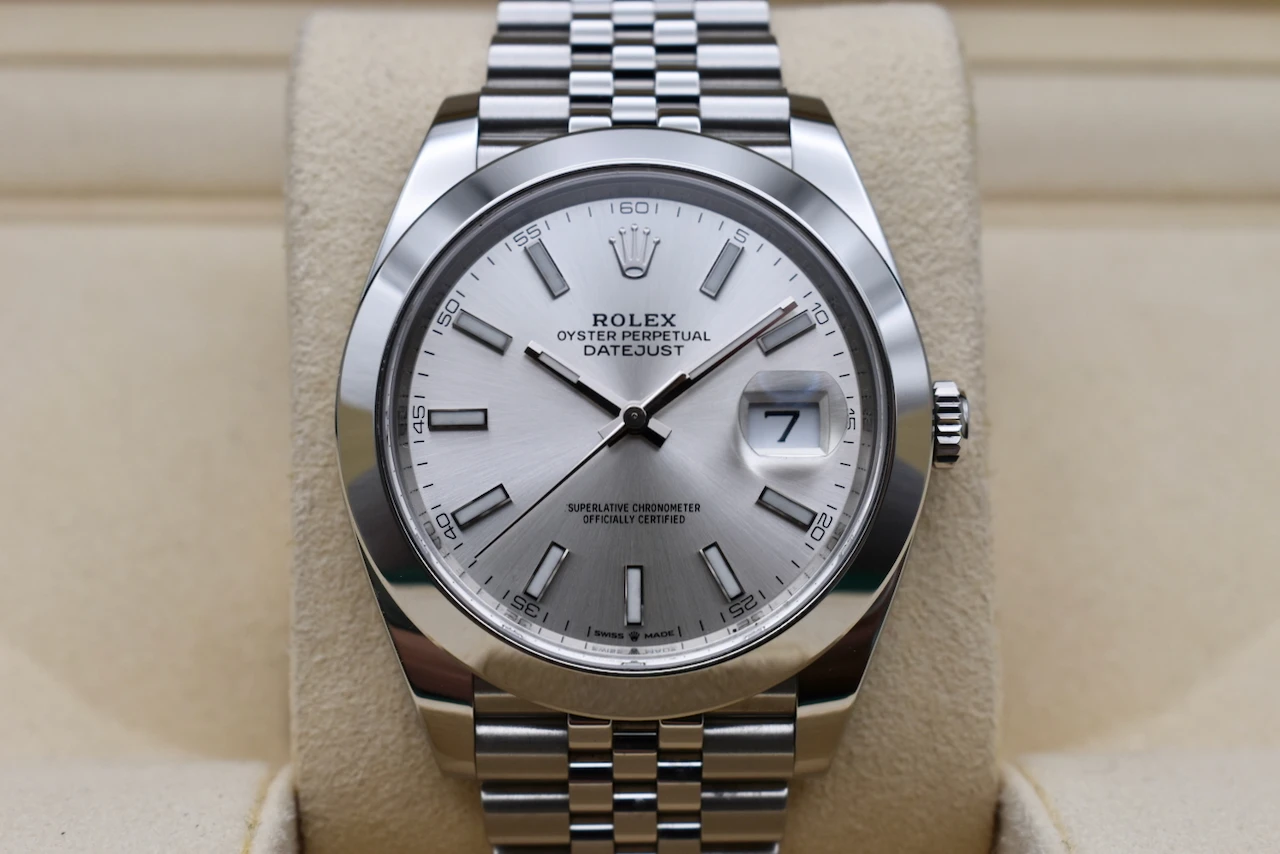 Rolex Datejust 41mm Stainless Steel Silver Baton Watch 126300 | 2024 B&P