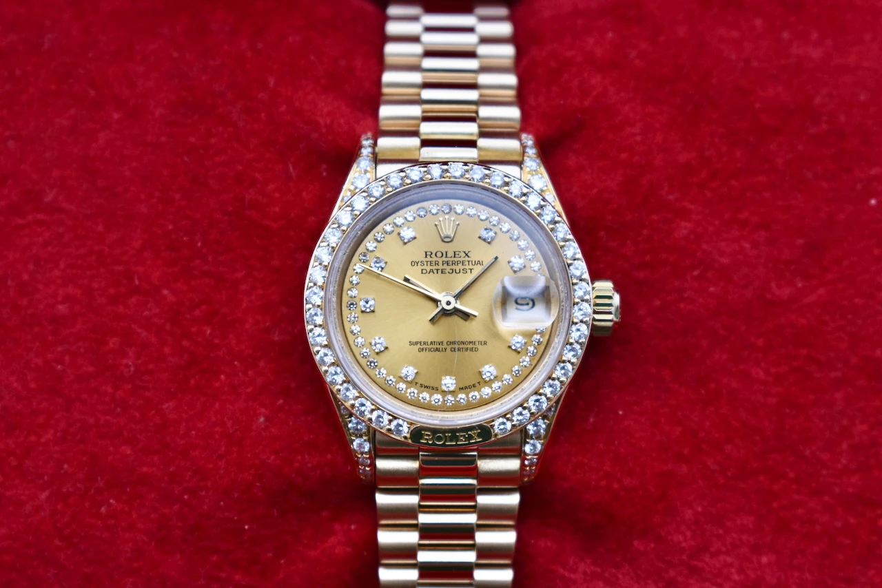 Rolex 18k Yellow Gold Datejust Diamond String Dial 69158 | Box & Papers