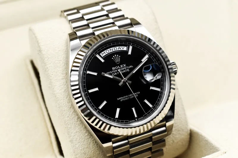 Rolex Day-Date 40 White Gold Black Baton Watch 228239 | 2024 B&P