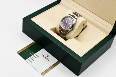 Rolex Oyster Perpetual 34mm Stainless Steel Red Grape Watch 114200 | B&P