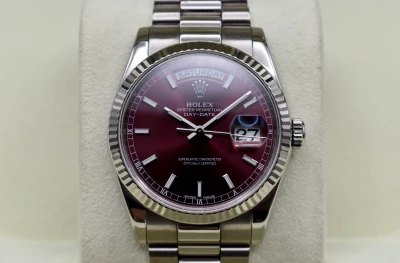 Rolex Day-Date White Gold Cherry Red Watch 118239 | Box & Papers