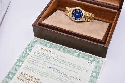 Rolex Day Date 36mm Blue Double String Diamond Dial 18388 | 1999 Box & Papers