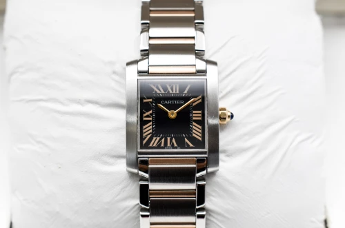 Cartier Tank Française Steel & Rose Gold Black Roman W5010001 | Box & Papers