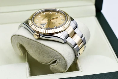 Rolex Datejust ll Stainless Steel & 18K Gold Champagne Diamond 116333 | B&P
