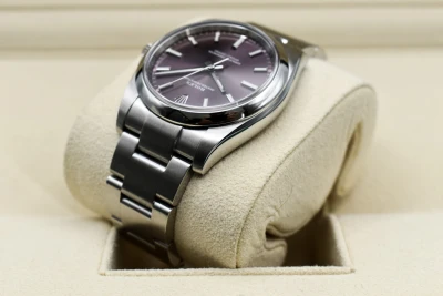 Rolex Oyster Perpetual 34mm Stainless Steel Red Grape Watch 114200 | B&P