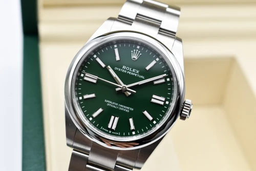 Rolex Oyster Perpetual Stainless Steel Green Dial Watch 134300 | 2026 Unworn