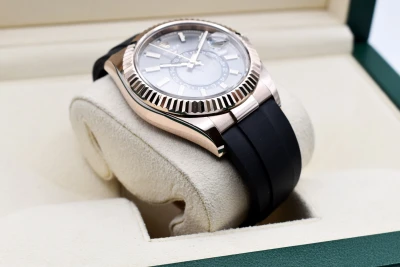 Rolex Sky-dweller 18ct Rose Gold Oysterflex Slate Grey Dial Watch 326235 | B & P