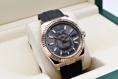 Rolex Sky-dweller 18ct Rose Gold Oysterflex Slate Grey Dial Watch 326235 | B & P