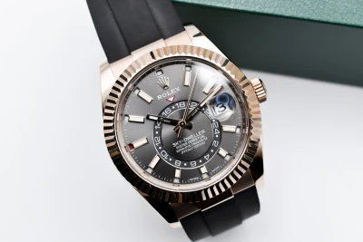 Rolex Sky-dweller 18ct Rose Gold Oysterflex Slate Grey Dial Watch 326235 | B & P