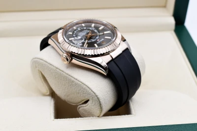 Rolex Sky-dweller 18ct Rose Gold Oysterflex Slate Grey Dial Watch 326235 | B & P