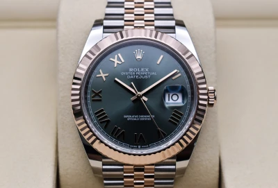 Rolex Datejust 41 18k Rose Gold & Steel Green Roman Watch 126331 | 2026 Unworn