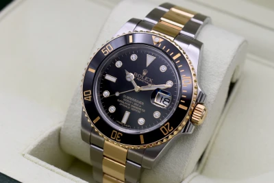 Rolex Submariner Black Diamond Serti Dial Watch 116613LN | 2011 Box & Papers