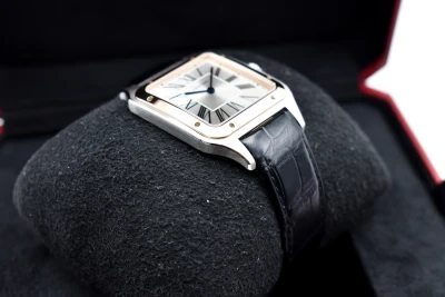 Cartier Santos Dumont XL Stainless Steel & 18K Rose Gold Watch W2SA0017 | B&P