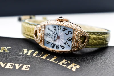 Franck Muller Cintrée Curvex 23mm Diamond Heart Gold Watch 2250 QZ HJ | B&P