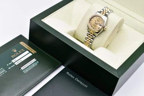 Rolex Datejust Lady Stainless Steel & 18K Gold Champagne Watch 179173 | B&P