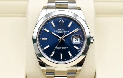 Rolex Datejust 41 Stainless Steel Blue Baton Watch 126300 | 2026 Box & Papers