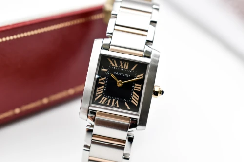 Cartier Tank Française Steel & Rose Gold Black Roman W5010001 | Box & Papers