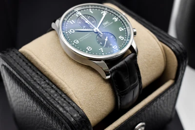 IWC Portuguese Chronograph Stainless Steel Green Dial Watch IW371615 | 2022 B&P