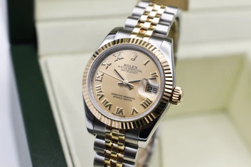 Rolex Datejust Lady Stainless Steel & 18K Gold Champagne Watch 179173 | B&P