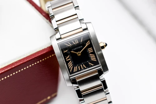 Cartier Tank Française Steel & Rose Gold Black Roman W5010001 | Box & Papers