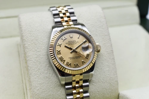 Rolex Datejust Lady Stainless Steel & 18K Gold Champagne Watch 179173 | B&P