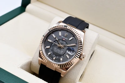 Rolex Sky-dweller 18ct Rose Gold Oysterflex Slate Grey Dial Watch 326235 | B & P