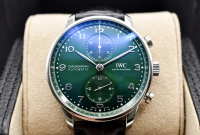 IWC Portuguese Chronograph Stainless Steel Green Dial Watch IW371615 | 2022 B&P