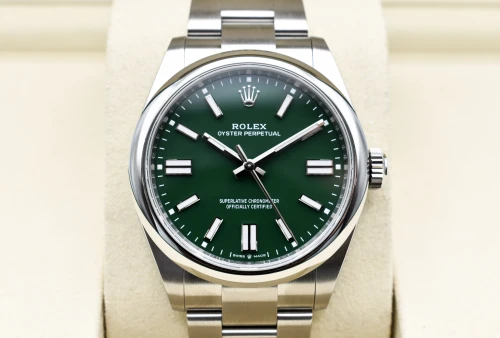 Rolex Oyster Perpetual Stainless Steel Green Dial Watch 134300 | 2026 Unworn