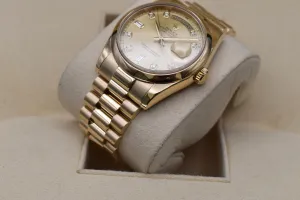 Rolex Day Date 36 18ct Yellow Gold Champagne Diamond Watch 118208 | Box & Papers