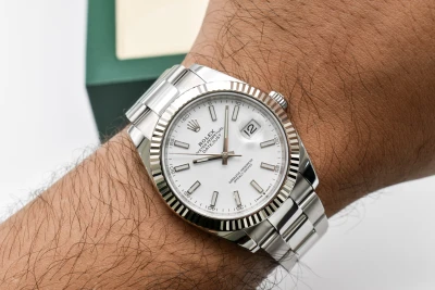 Rolex Datejust 41 Stainless Steel White Baton Dial Watch 126334 | 2019 B&P
