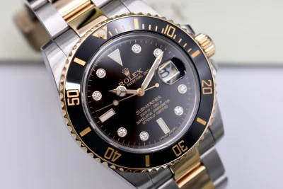Rolex Submariner Black Diamond Serti Dial Watch 116613LN | 2011 Box & Papers