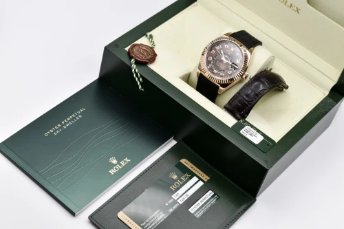 Rolex Skydweller 18k Rose Gold Chocolate Arabic Dial Watch 326135 | B&P
