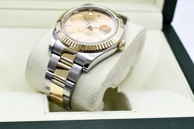 Rolex Datejust ll Stainless Steel & 18K Gold Champagne Diamond 116333 | B&P