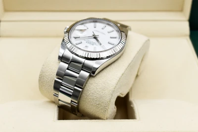 Rolex Datejust 41 Stainless Steel White Baton Dial Watch 126334 | 2019 B&P