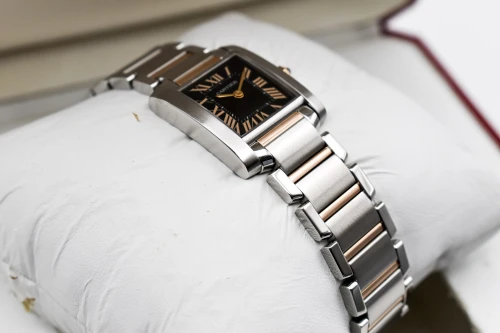 Cartier Tank Française Steel & Rose Gold Black Roman W5010001 | Box & Papers