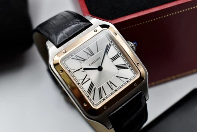 Cartier Santos Dumont XL Stainless Steel & 18K Rose Gold Watch W2SA0017 | B&P