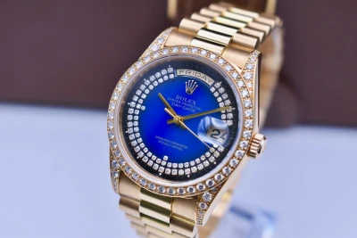 Rolex Day Date 36mm Blue Double String Diamond Dial 18388 | 1999 Box & Papers