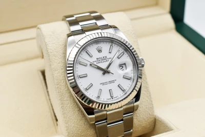 Rolex Datejust 41 Stainless Steel White Baton Dial Watch 126334 | 2019 B&P