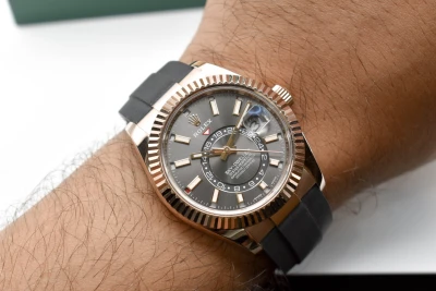 Rolex Sky-dweller 18ct Rose Gold Oysterflex Slate Grey Dial Watch 326235 | B & P