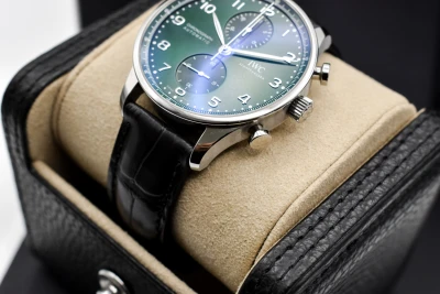 IWC Portuguese Chronograph Stainless Steel Green Dial Watch IW371615 | 2022 B&P