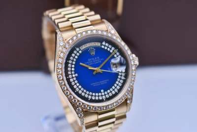 Rolex Day Date 36mm Blue Double String Diamond Dial 18388 | 1999 Box & Papers