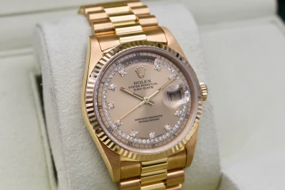 Rolex Day Date 36 Vintage Diamond String Dial 18k Gold 18238 | 1989 Box & Papers