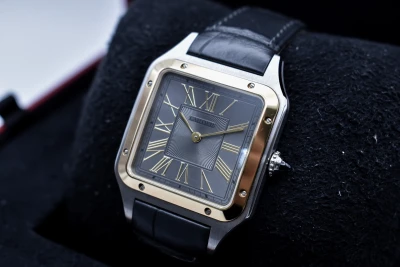 Cartier Santos Dumont Large Stainless Steel & 18k Grey Watch W2SA0028 | 2024 B&P