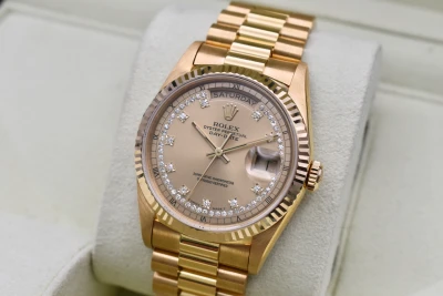 Rolex Day Date 36 Vintage Diamond String Dial 18k Gold 18238 | 1989 Box & Papers