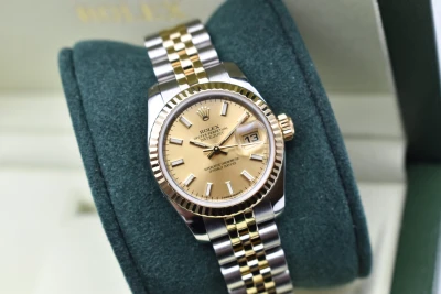Rolex Datejust Lady Stainless Steel & 18k Champagne Dial Watch | Box & Papers