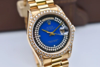 Rolex Day Date 36mm Blue Double String Diamond Dial 18388 | 1999 Box & Papers