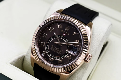 Rolex Skydweller 18k Rose Gold Chocolate Arabic Dial Watch 326135 | B&P