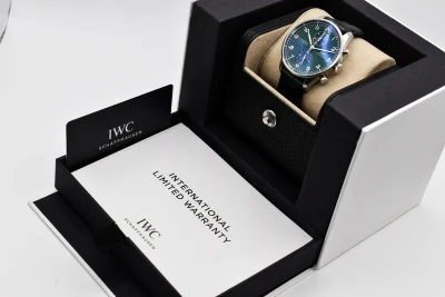 IWC Portuguese Chronograph Stainless Steel Green Dial Watch IW371615 | 2022 B&P