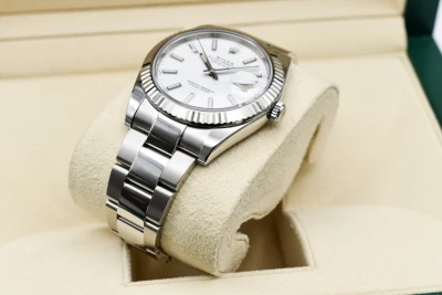 Rolex Datejust 41 Stainless Steel White Baton Dial Watch 126334 | 2019 B&P